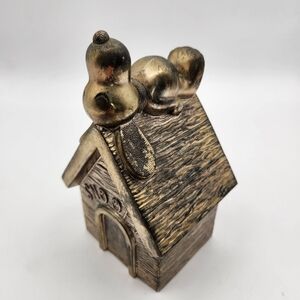 Snoopy Peanuts Dog House Coin Bank 1966 Silver Plated Metal Scarce